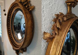 Large Antique Early 19th Century Federal Period Giltwood Convex Girandole Mirror 11