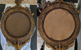 Large Antique Early 19th Century Federal Period Giltwood Convex Girandole Mirror 12