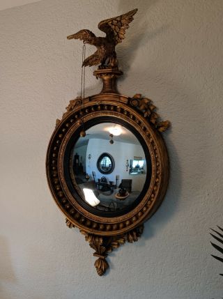 Large Antique Early 19th Century Federal Period Giltwood Convex Girandole Mirror 3