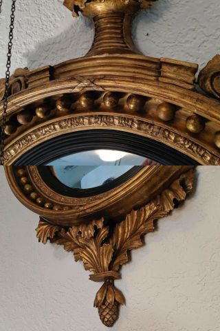 Large Antique Early 19th Century Federal Period Giltwood Convex Girandole Mirror 9