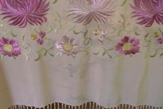 Antique Victorian Embroidered Floral Peach Silk Piano Scarf Long Fringe Shawl 12