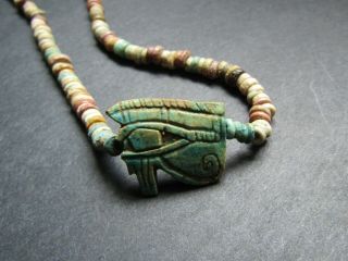 Nile Ancient Egyptian Eye Of Horus Amulet Mummy Bead Necklace Ca 1000 Bc