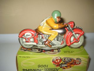 Antique Schuco Tin Motodrill 1006 Motorcycle Wind Up Toy Us Zone Germany