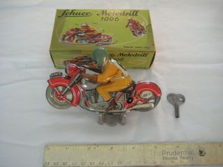Antique Schuco Tin Motodrill 1006 Motorcycle Wind Up Toy US Zone Germany 2