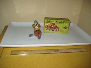 Antique Schuco Tin Motodrill 1006 Motorcycle Wind Up Toy US Zone Germany 3