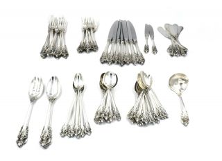 Vintage Wallace Grand Baroque Full Flatware 74 Piece Set Sterling Silver Signed