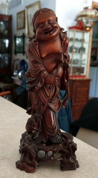 Very Fine Antique Chinese Carved Wood Liu Hai Figure Immortal