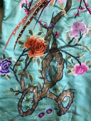 RESERVED Fine Antique 1920s Embroidered Silk Qipao Robe Cheongsam Birds Florals 10