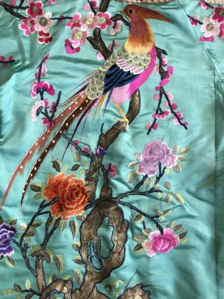 RESERVED Fine Antique 1920s Embroidered Silk Qipao Robe Cheongsam Birds Florals 11