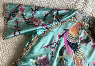 RESERVED Fine Antique 1920s Embroidered Silk Qipao Robe Cheongsam Birds Florals 12