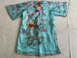 RESERVED Fine Antique 1920s Embroidered Silk Qipao Robe Cheongsam Birds Florals 2