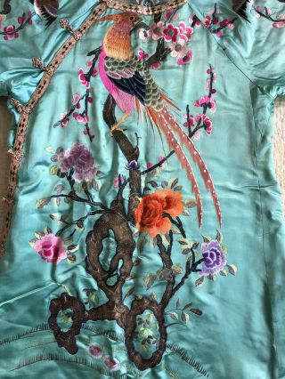 RESERVED Fine Antique 1920s Embroidered Silk Qipao Robe Cheongsam Birds Florals 5