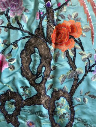 RESERVED Fine Antique 1920s Embroidered Silk Qipao Robe Cheongsam Birds Florals 7