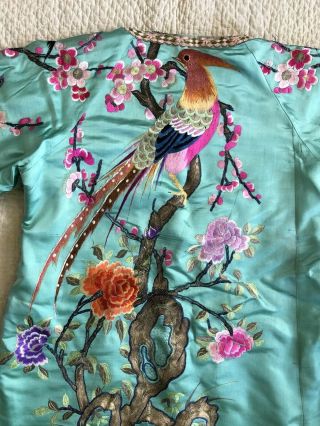 RESERVED Fine Antique 1920s Embroidered Silk Qipao Robe Cheongsam Birds Florals 9
