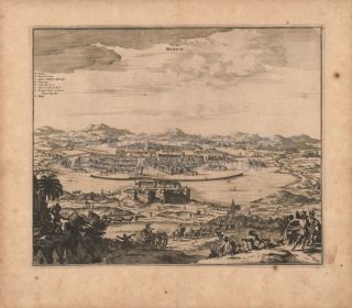 View Of Mexico City Vintage Antique Print Ogilby 1671
