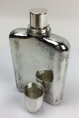 Vintage Japanese Hand Hammered Sterling Silver Curved Pocket Flask With Cup Cap 10