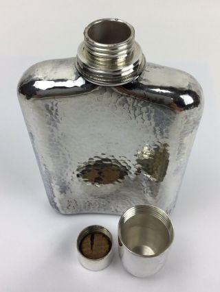 Vintage Japanese Hand Hammered Sterling Silver Curved Pocket Flask With Cup Cap 11