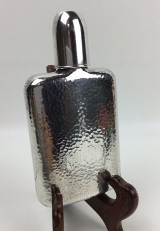 Vintage Japanese Hand Hammered Sterling Silver Curved Pocket Flask With Cup Cap