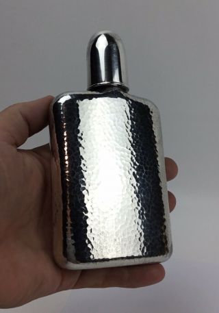 Vintage Japanese Hand Hammered Sterling Silver Curved Pocket Flask With Cup Cap 2