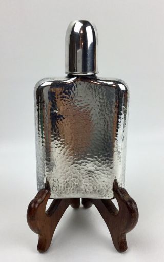 Vintage Japanese Hand Hammered Sterling Silver Curved Pocket Flask With Cup Cap 4