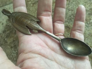 Native American Tlingit Indian Art - Figural Bird Crane Spoon - Silver & Copper 2