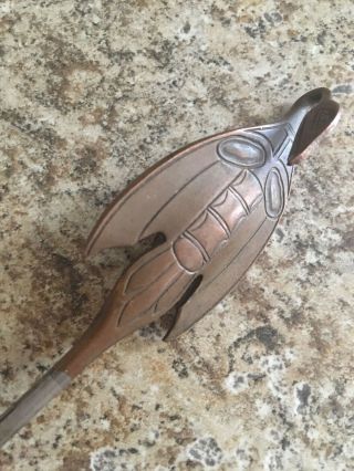 Native American Tlingit Indian Art - Figural Bird Crane Spoon - Silver & Copper 8