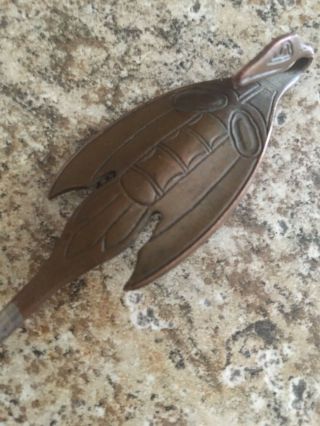 Native American Tlingit Indian Art - Figural Bird Crane Spoon - Silver & Copper 9