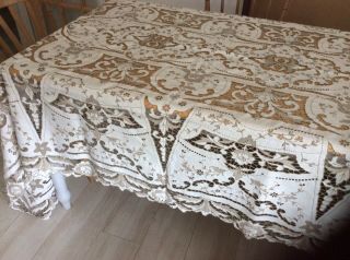 Exquisite Vintage Hand Embroidered Madeira Banquet Tablecloth 12 Lge Napkins