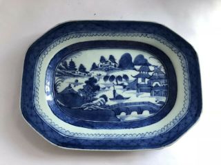 Antique Chinese Export Blue & White Canton 11” Serve Platter