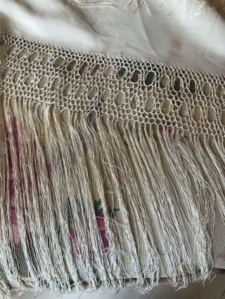 Antique Embroidered Floral Mums Cream On Cream Piano Shawl 70”,  14” Fringe Bridal 5