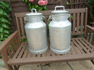 Matching French Vintage Aluminium Milk Churns With Lids