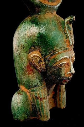 Very Rare Egyptian Isis Hathor Goddess Figurine Head Sculpture Faience Amulet 10