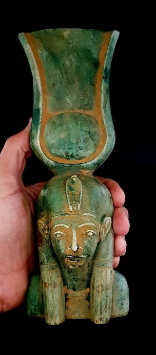 Very Rare Egyptian Isis Hathor Goddess Figurine Head Sculpture Faience Amulet 12
