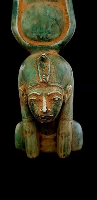 Very Rare Egyptian Isis Hathor Goddess Figurine Head Sculpture Faience Amulet 4