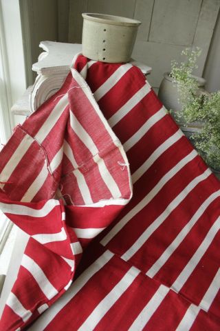 Grain Sack Antique Folk Art Bag Textile Red & White Stripe For Cutting Projects