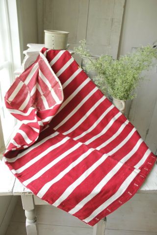 Grain Sack Antique Folk Art Bag textile red & white stripe for cutting projects 2