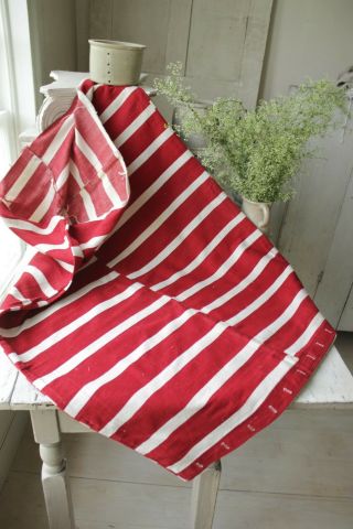 Grain Sack Antique Folk Art Bag textile red & white stripe for cutting projects 3