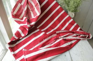 Grain Sack Antique Folk Art Bag textile red & white stripe for cutting projects 4