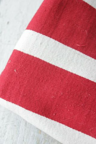 Grain Sack Antique Folk Art Bag textile red & white stripe for cutting projects 7