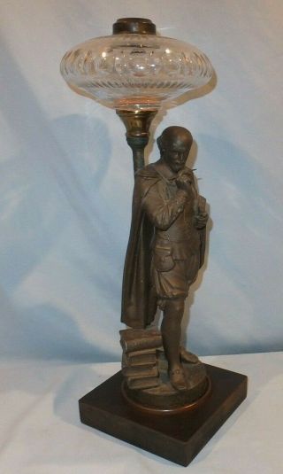 Scarce Large B&H Bradley and Hubbard Figural Shakspeare Oil Lamp 6