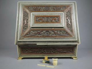 Antique 19th Century Anglo Indian Vizagapatam Sadeli Work Mosaic Sewing Work Box 12