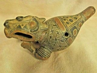 Estate Antique Flute Terracotta Sculpture Statue Pottery Mayan Aztec Mexico 9 "