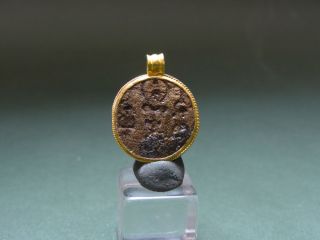 Ancient Christian Gold & Bronze Pendant Christ & Cross Byzantine 400 - 600 Ad