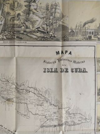 Antique Mapa de la isla De cuba Y plano de la habana 1853 5