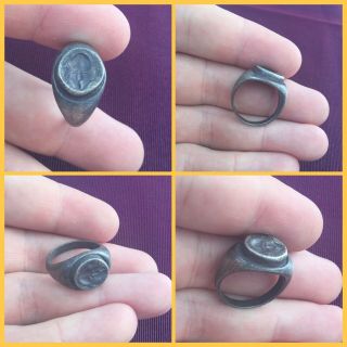 Rare Ancient Roman Silver Legionaries Seal Ring,  1st To 3rd Century Ad