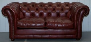 RRP £2699 TETRAD ENGLAND REDDISH BROWN LEATHER CHESTERFIELD SOFA PART OF SUITE 2