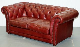 RRP £2699 TETRAD ENGLAND REDDISH BROWN LEATHER CHESTERFIELD SOFA PART OF SUITE 3