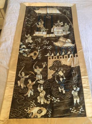 Vintage Antique Asian Chinese Finely Embroidered Silk Large Panel Textile 63.  5”