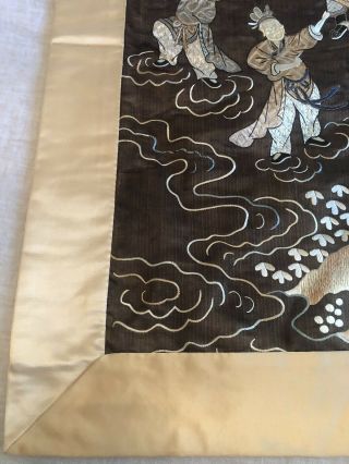 Vintage Antique Asian Chinese Finely Embroidered Silk Large Panel Textile 63.  5” 2