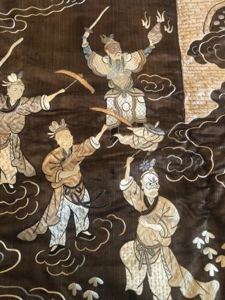 Vintage Antique Asian Chinese Finely Embroidered Silk Large Panel Textile 63.  5” 3